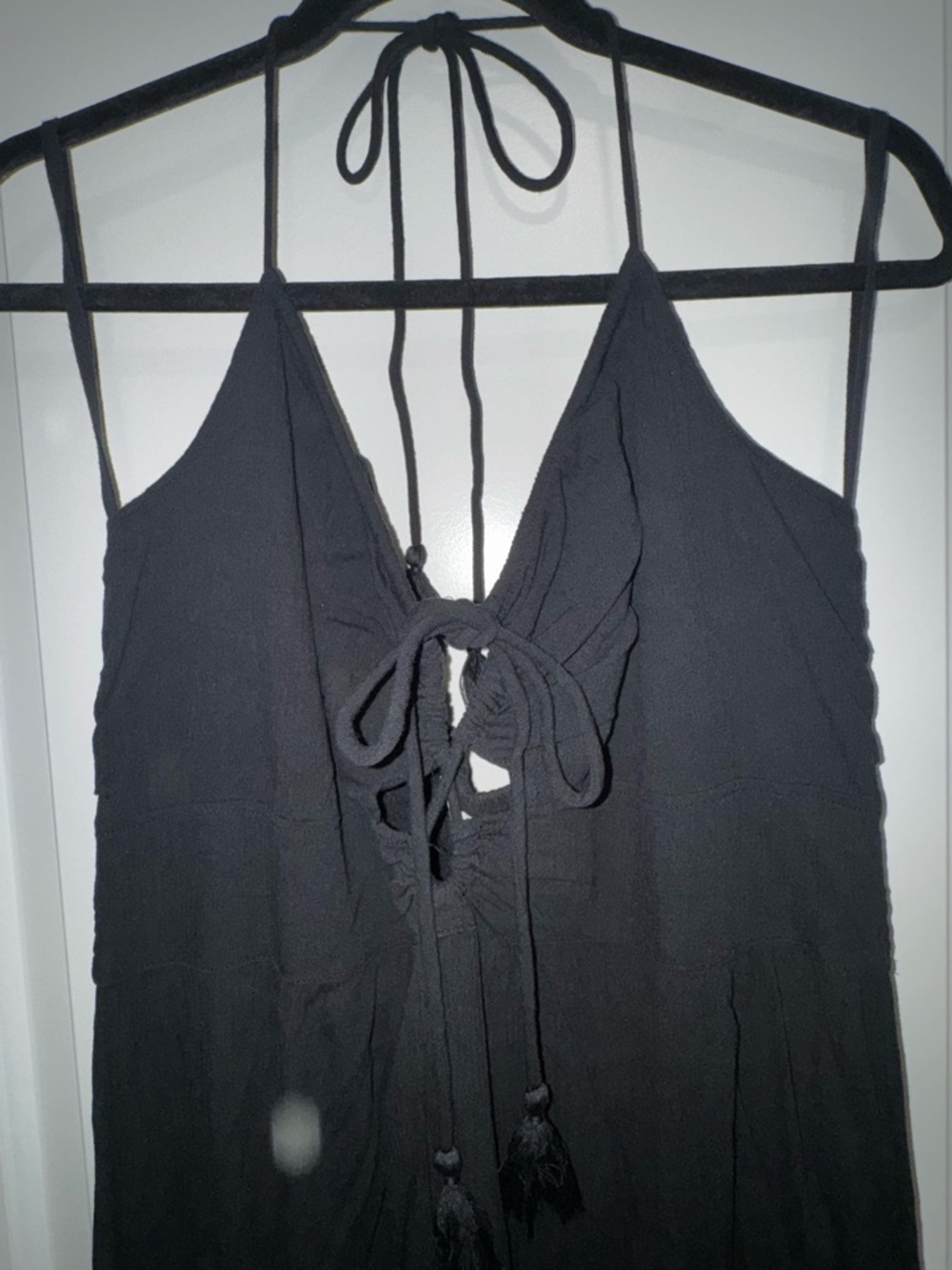 Aerie Black Halter Maxi Dress with Tie-Front Size XxL Crinkle fabric - Picture 3 of 6